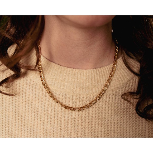 Parris 14k Gold Plated Over Stainless Steel Figaro Unisex Chain Link Necklace - Picture 2 of 10